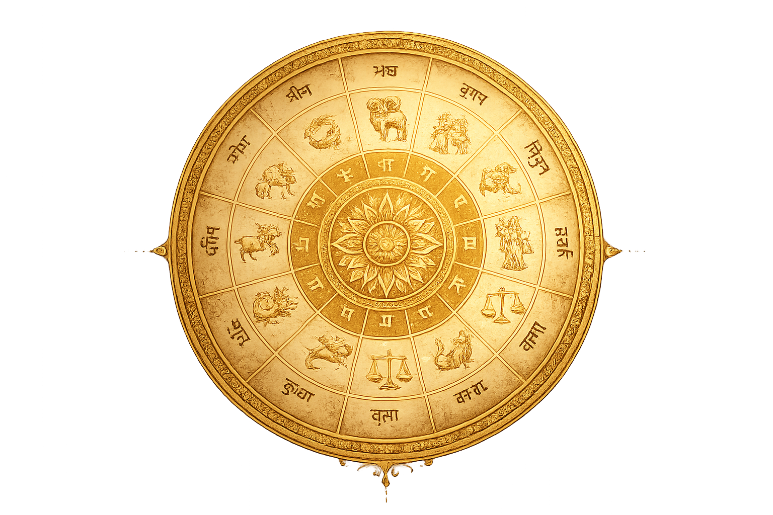 Vedic zodiac wheel with Sanskrit Rashi names